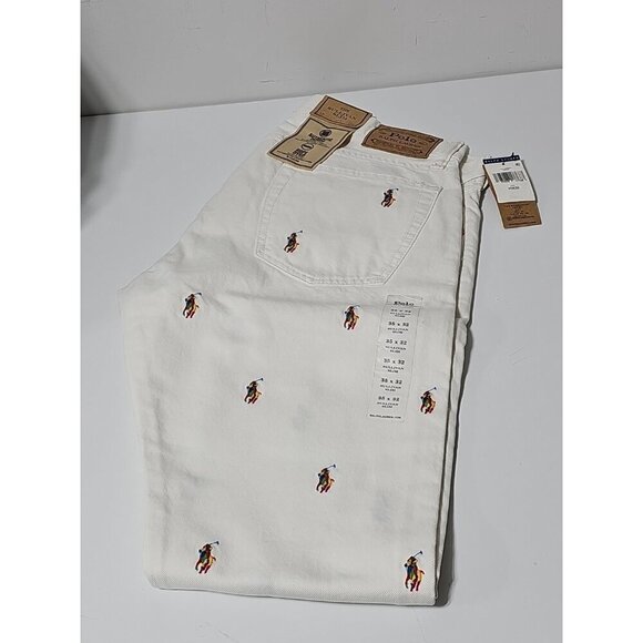 Polo Ralph Lauren 35x32 White The Sullivan Slim All Over Pony Denim Jeans NWT - Picture 6 of 13